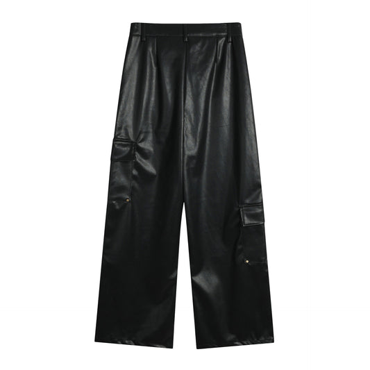Niche Design Leather Pants Loose Wide Leg Pants
