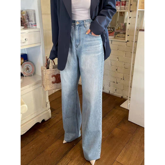 Alsidigt hjerteprintdesign slidt draperet vaskede jeans med vide ben