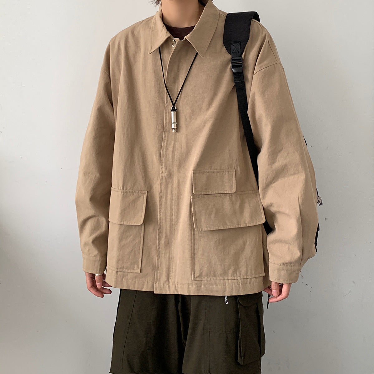 Enkel multi-lomme arbejdsjakke top i koreansk stil