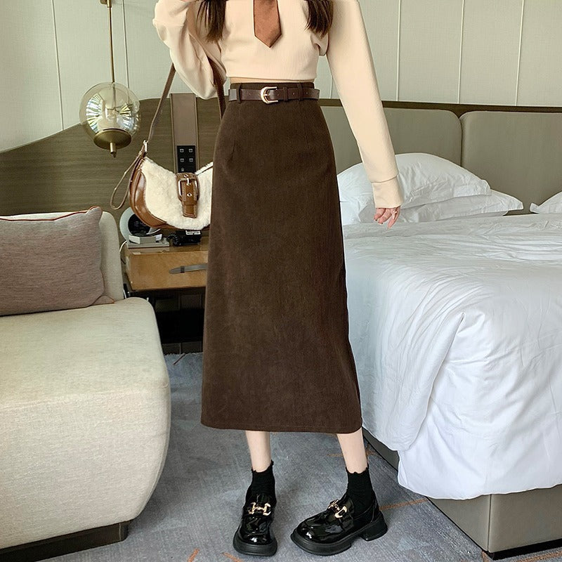 French-style Midi Corduroy Skirt
