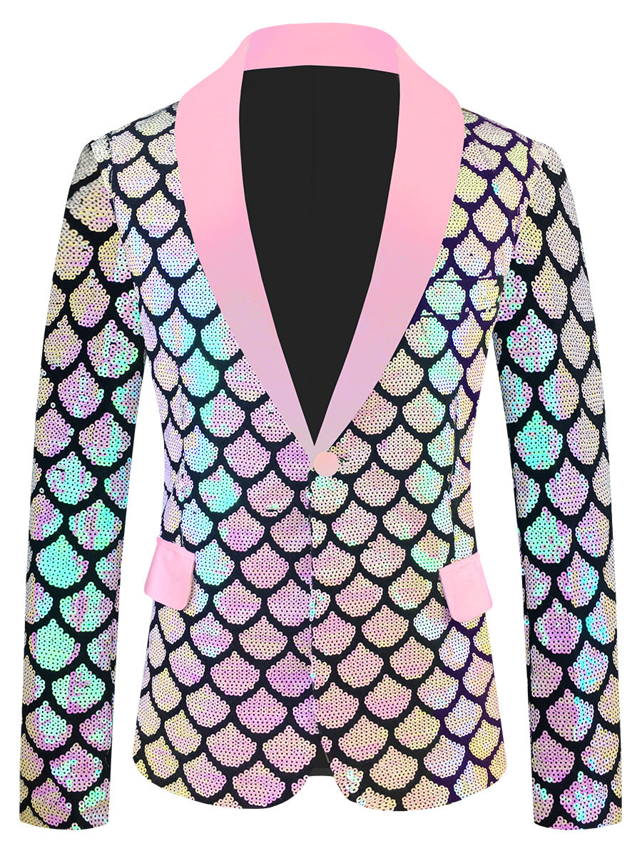 Men's Velvet Colorful Turning Piece Scale Sequined Costume