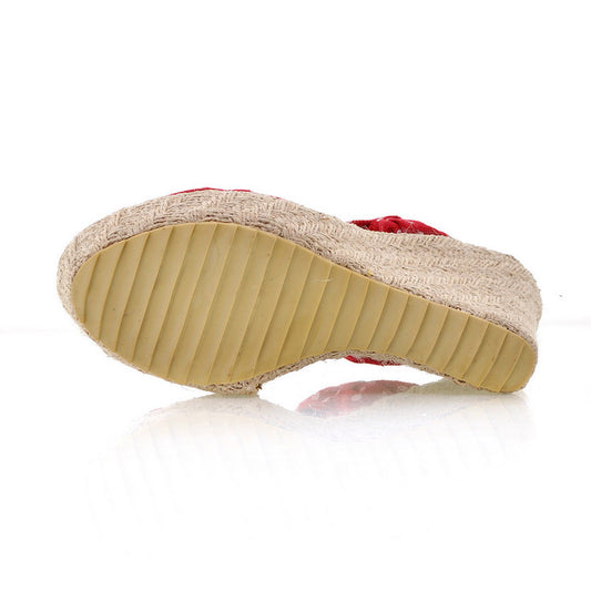 Sweet And Cute Polka-dot Open-toed Platform Hemp Wedging Wedge Sandals