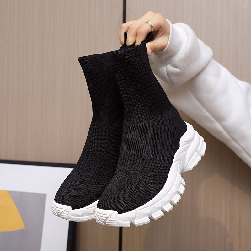 Socks Shoes Thick-soled Knitted Sports Casual Shoes Women's Boots