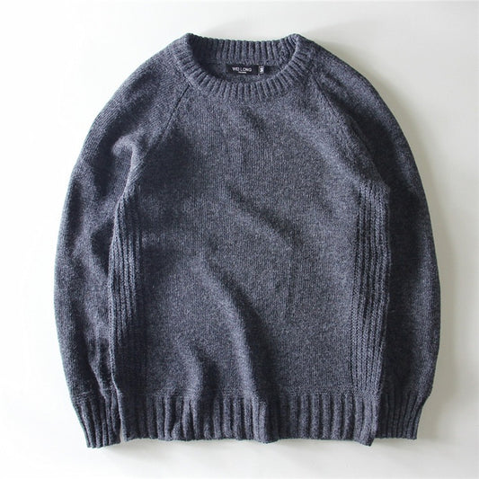 Men's Casual Round Neck Pullover Sweater Patch Raglan Sleeve