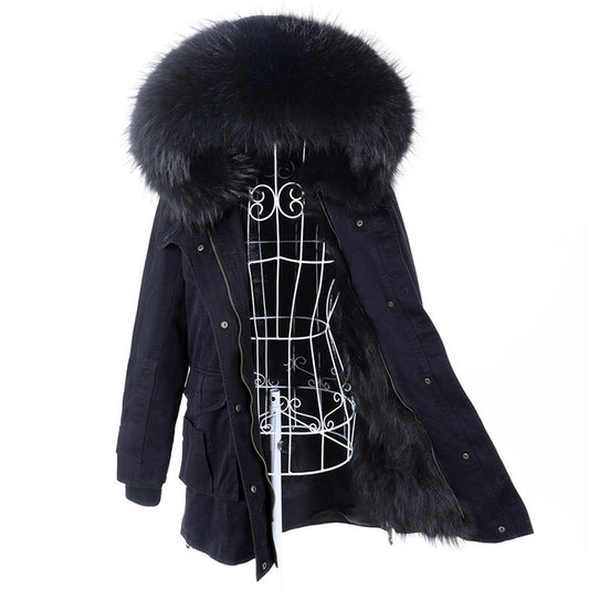 New Big Natural Real Raccoon Fur Collar Coat Luxu