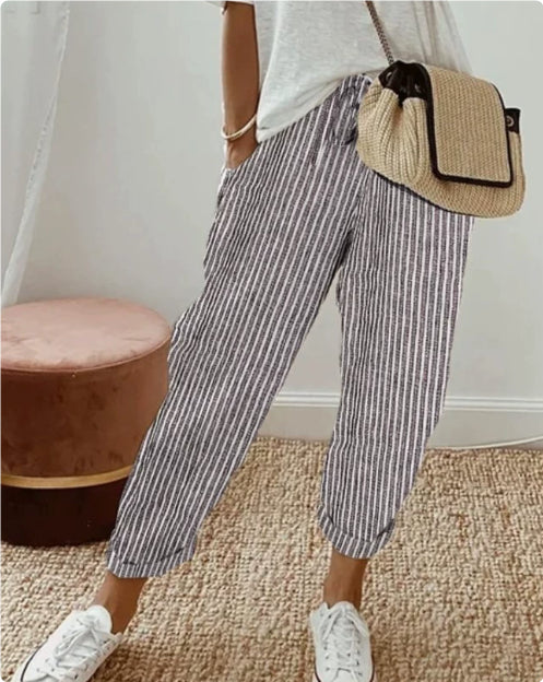 Summer Stripes Casual Pants Loose Elastic Waist Women