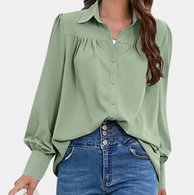 Women's Solid Color Simple Chiffon Pleated Long-sleeved Shirt