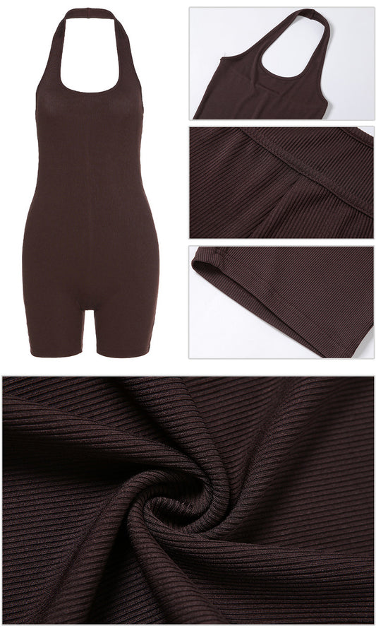 Sleeveless Knitted Tight-fitting Women's Casual Sports Short Jumpsuit