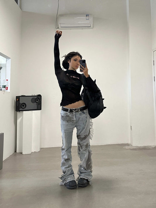 Desert Camouflage Mesh Washed And Worn Bat Jeans Couple