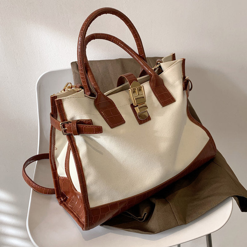 Textured Contrast Color Stylish Messenger Big Bag