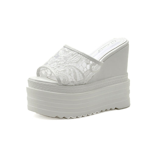 Slippers With Super-Same Heel Lace Mesh, Size 34-40