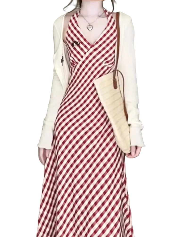 Retro Plaid Slimming Sense Of Design Dress