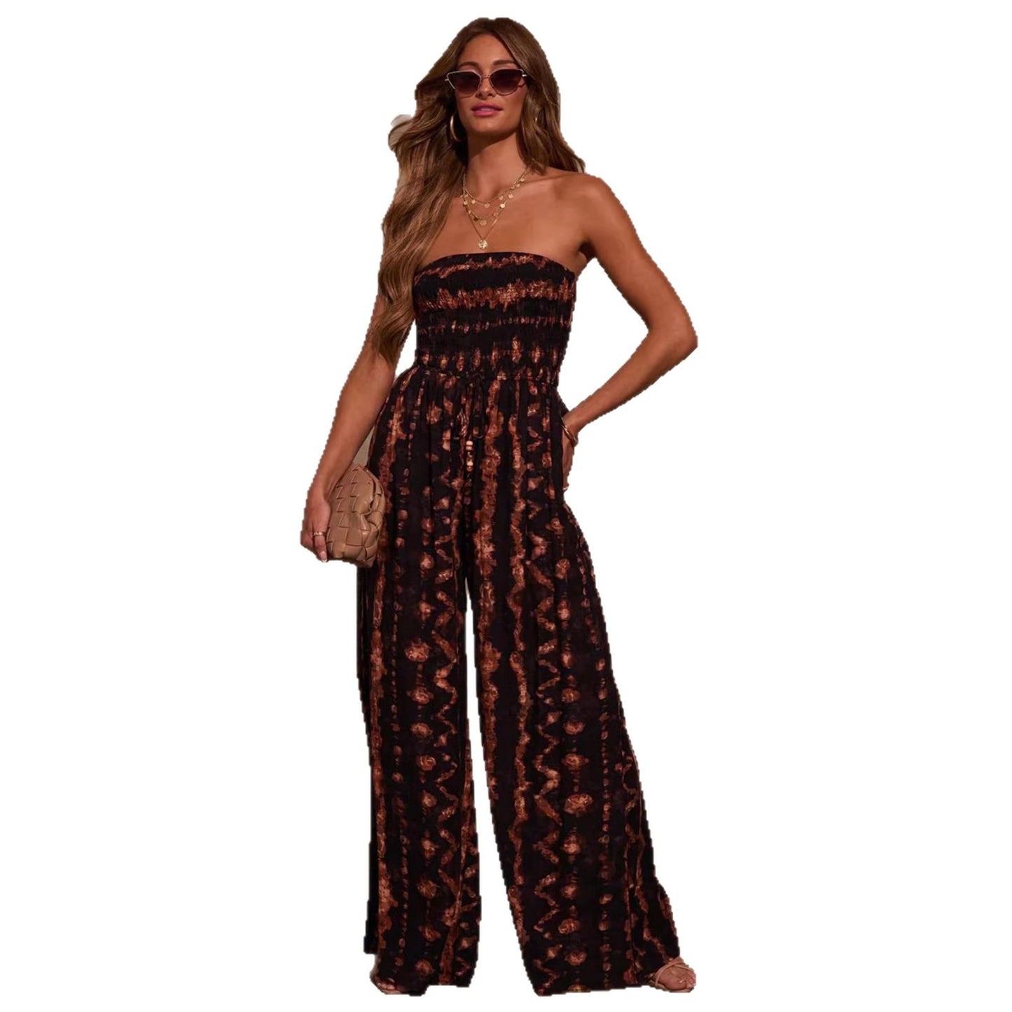 Womens Halter Jumpsuit With Tie-Dye Print And High Waist