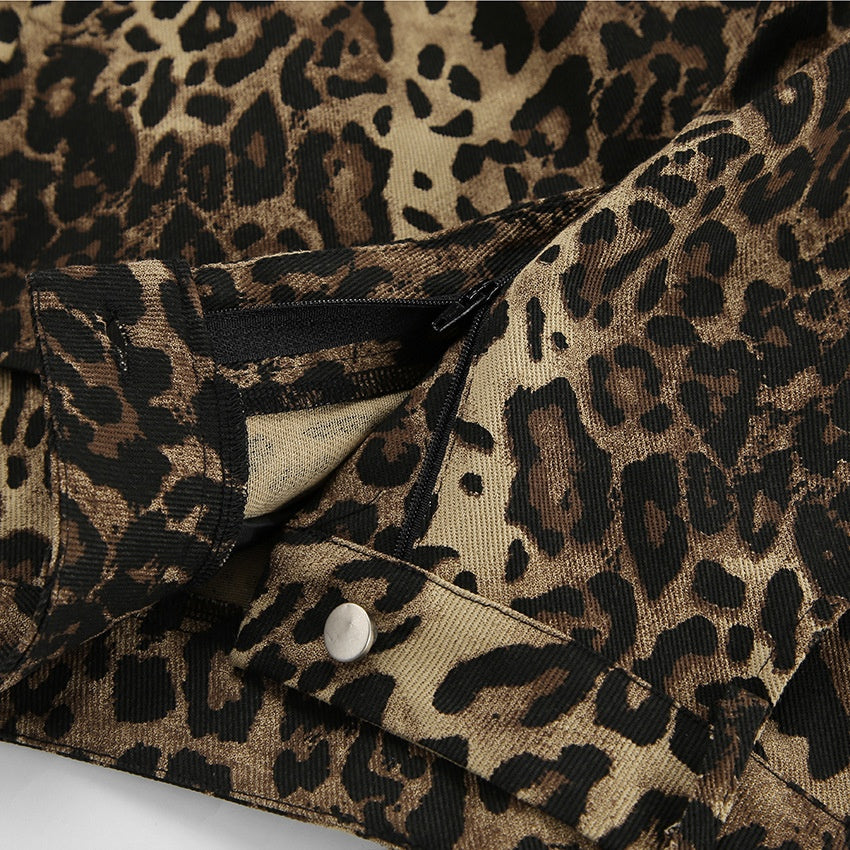 Summer Retro Street Style Loose Low Waist Leopard Print Trousers Versatile Cotton Wide Leg Pants Casual Pants