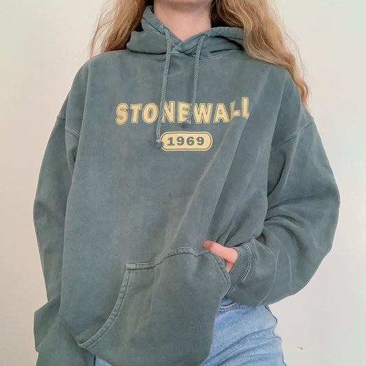 Women's American Retro Grey Blue Hooded Letter Sweatshirt