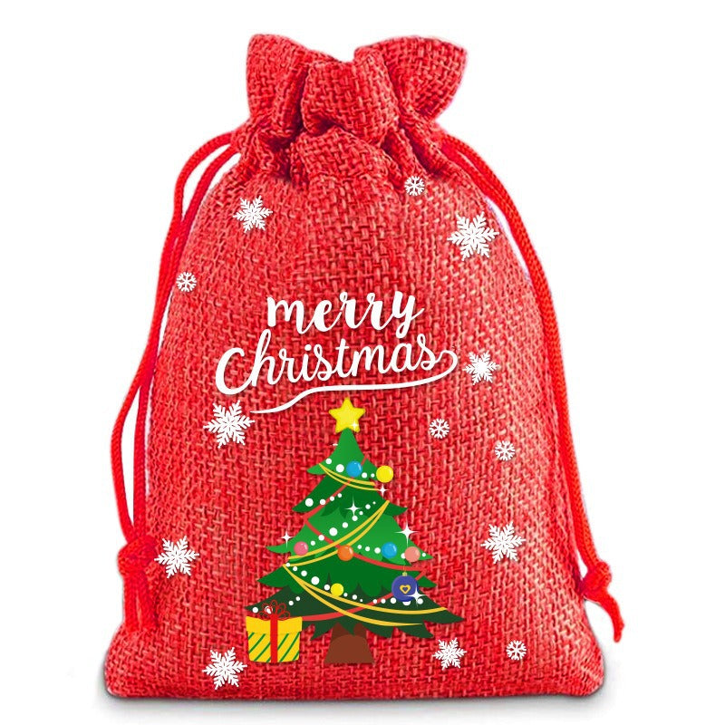 Christmas Linen Drawstring Bag