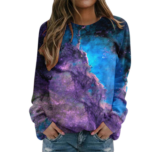 Stjernehimmel 3D digitalprint rundhalset sweatshirt til kvinder