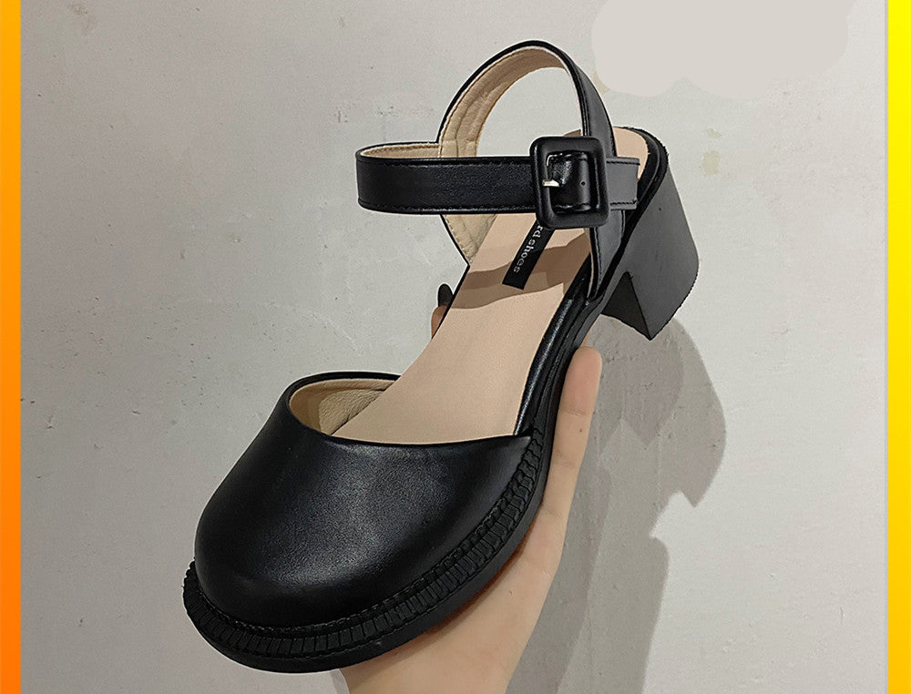 Baotou Sandals Lady Style High-heeled Gentle Mary Jane Single Shoes