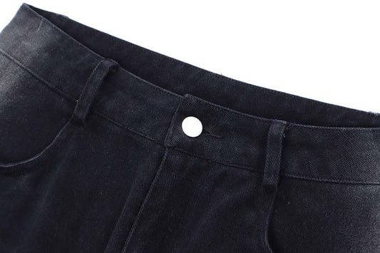 High Street Gradient Frayed White Letter Embroidered Jeans Men's Style