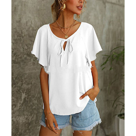 Women's Short Sleeve Fashion Solid Color V-Neck Shirt Top Women