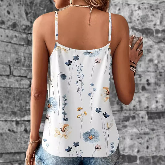 Women's European And American Style Lace Printed Lace V-neck Pullover Strap