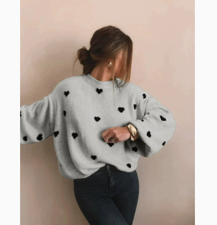 Heart Knitted Women's Leisure Pullover Sweater
