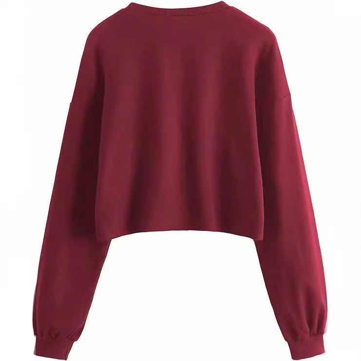 Kvinders efterårs- og vinterny ensfarvet løs sweater med pels og O-hals