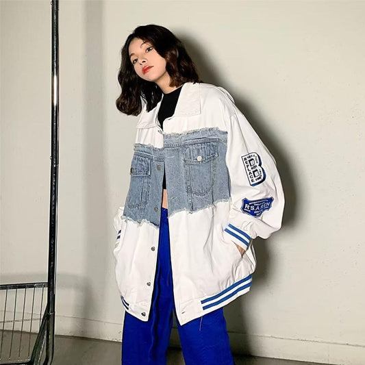 Design Sense Stitching Denim Jacket Loose