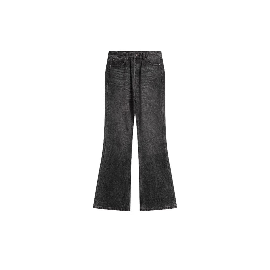 Washed Old Black And Gray Slightly Flared Jeans Men