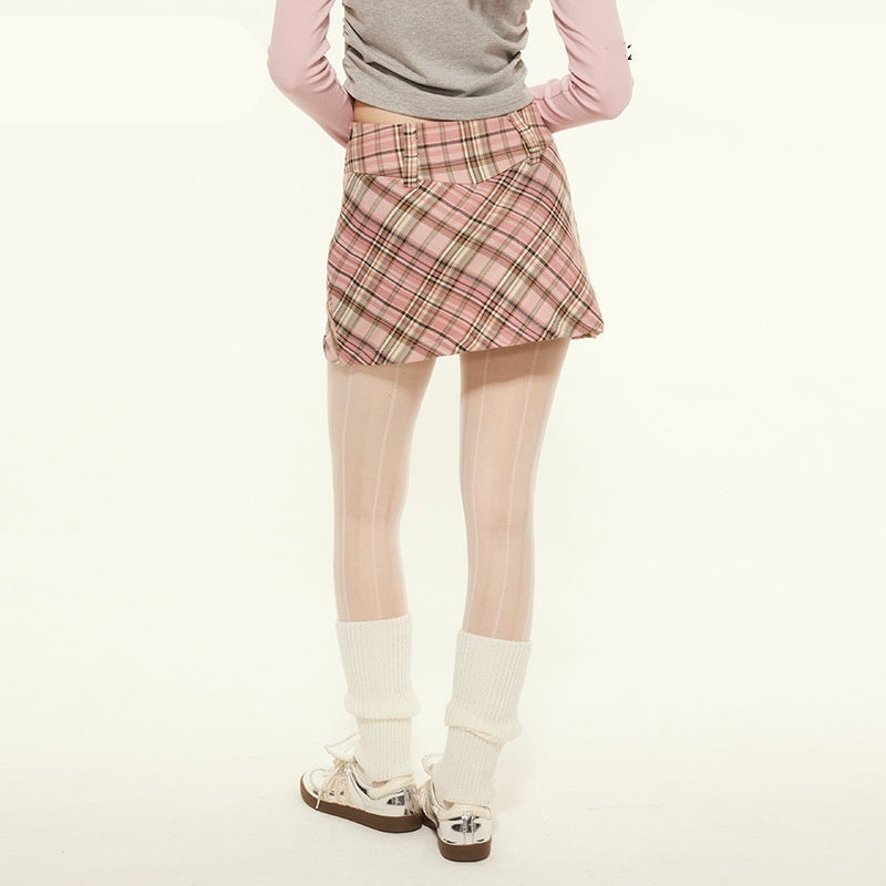 High Waist Slimming Sheath Plaid Skirt