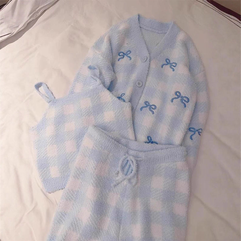 Womens Two-Piece Pajama Set Thin Fleece-Enhanced Loungewear For Spring And Autumn