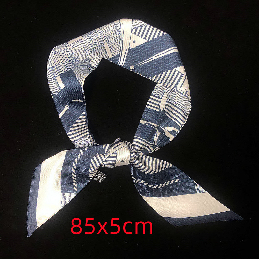 Ladies Geometric Stripes Slender And Narrow Twill Scarf Ribbon