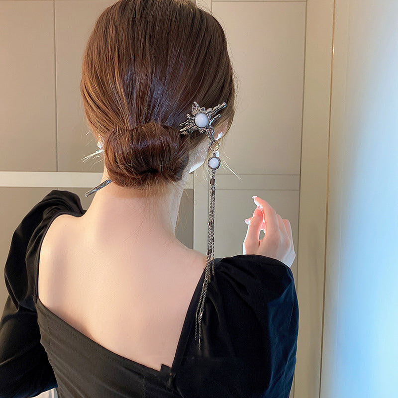 Irregular Pleated Geometric Tassel Hairpin