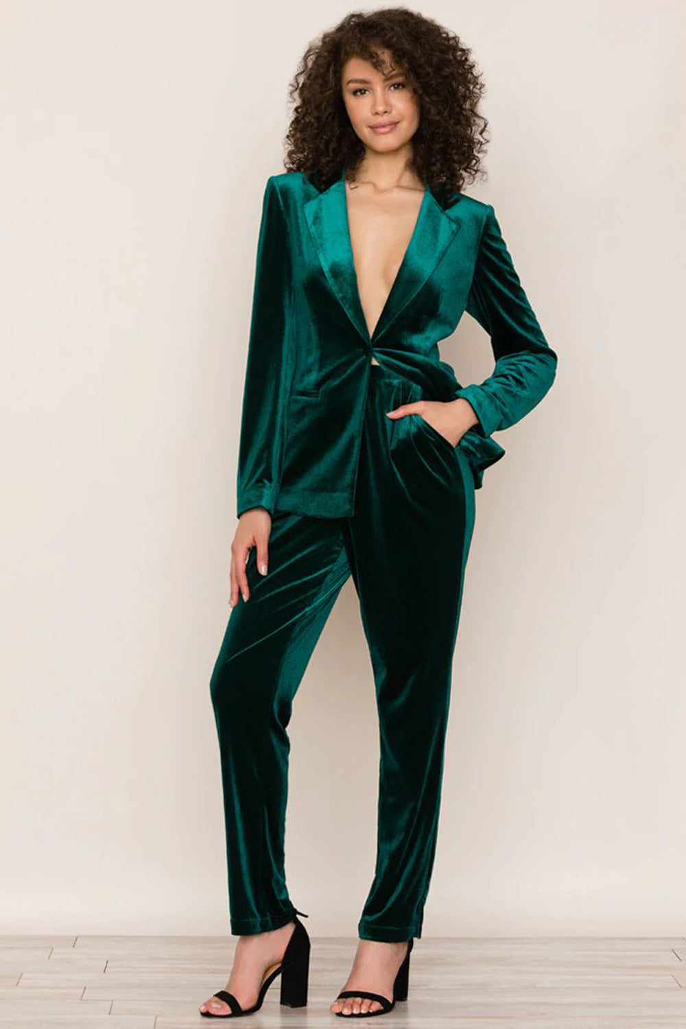 New Gold Velvet Suit For Women Casual Commuter Two-piece Blazer Set