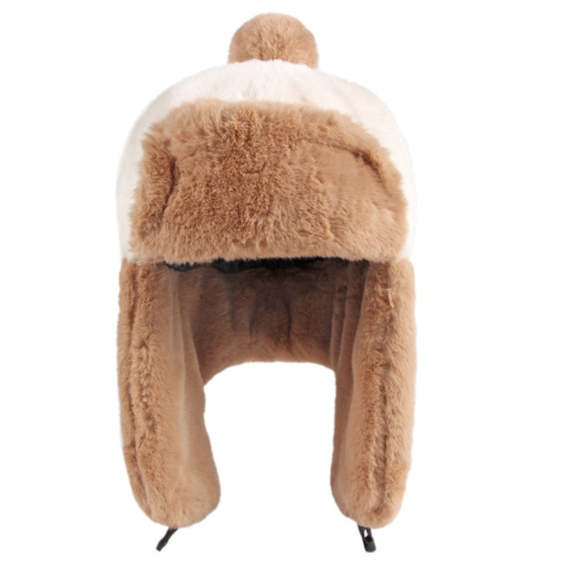 Women's Warm Spliced Rabbit Hair-like Windproof Hat