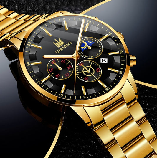 Stylish Round Large Dial Three-eye Calendar Quartz Watch