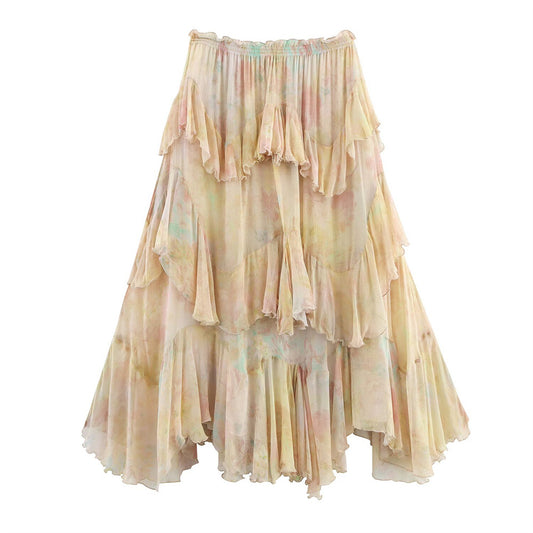 Womens Printed Layered-Design Long Skirt