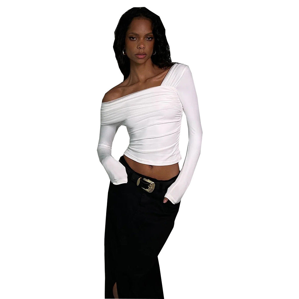 T-shirt Sexet Langærmet Off-shoulder Slim-fit Flatterende Elegant Top Til Kvinder