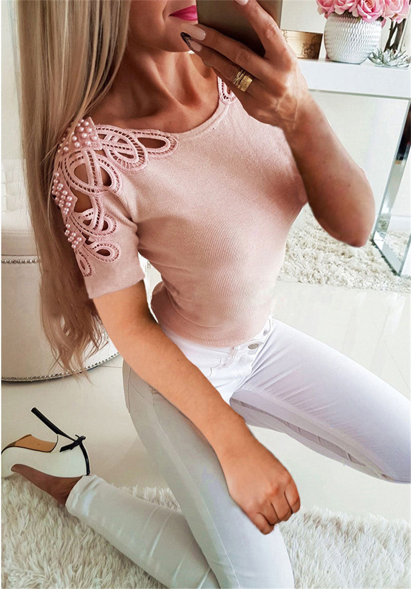 Hollow Slim Shoulder Lace Blouse