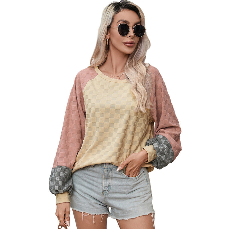 Loose Chessboard Plaid Texture Sweater For Women