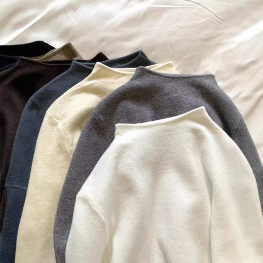 Simple Casual Stand Collar Shoulder Long Sleeve Sweater