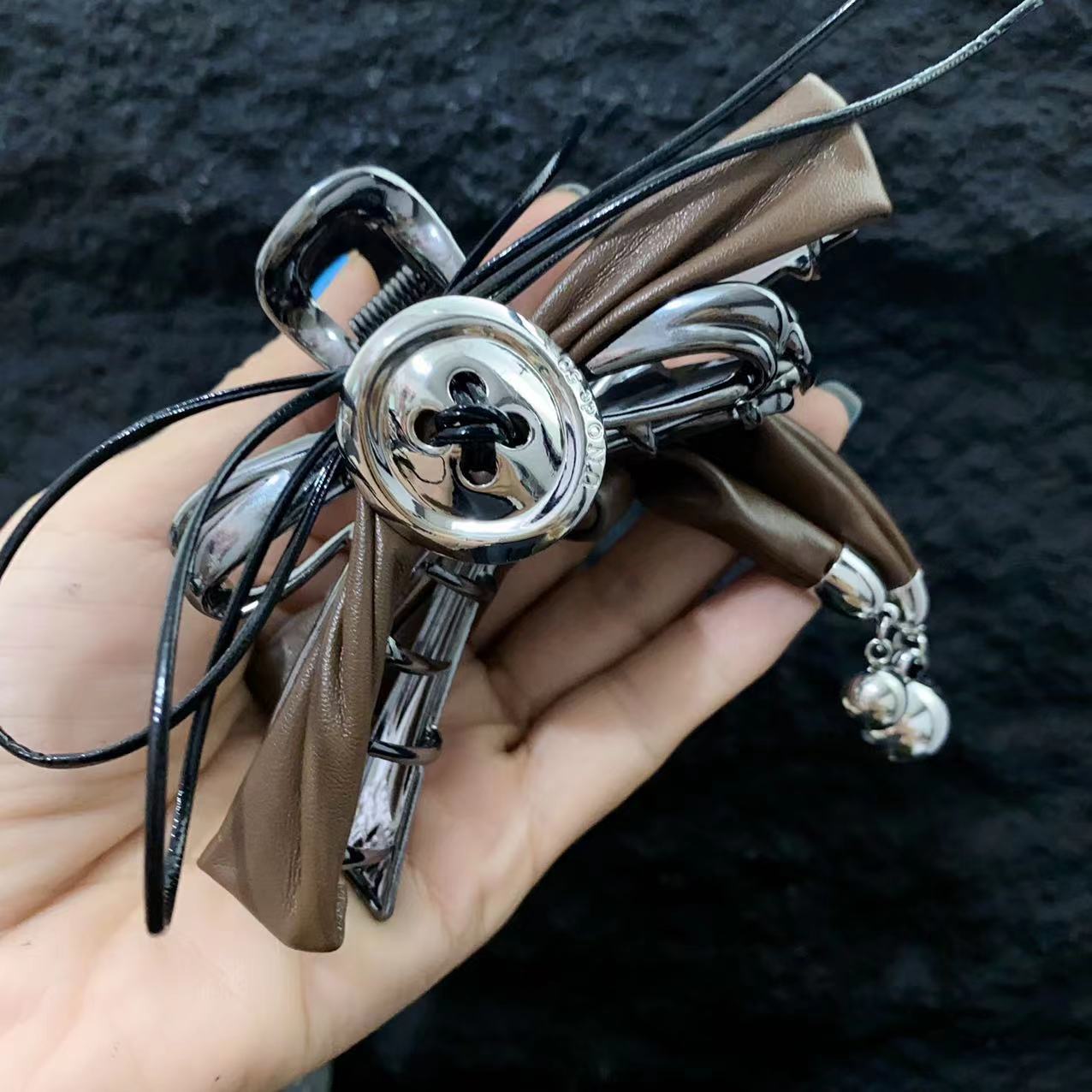 Metal Leather Love Girl Buckle Tassel Round Beads Hair Claw
