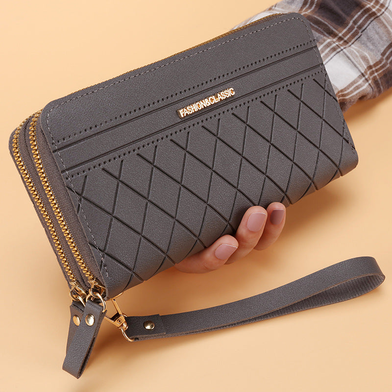 Women's Simple Double Zipper Multiple Card Slots Long Wallet