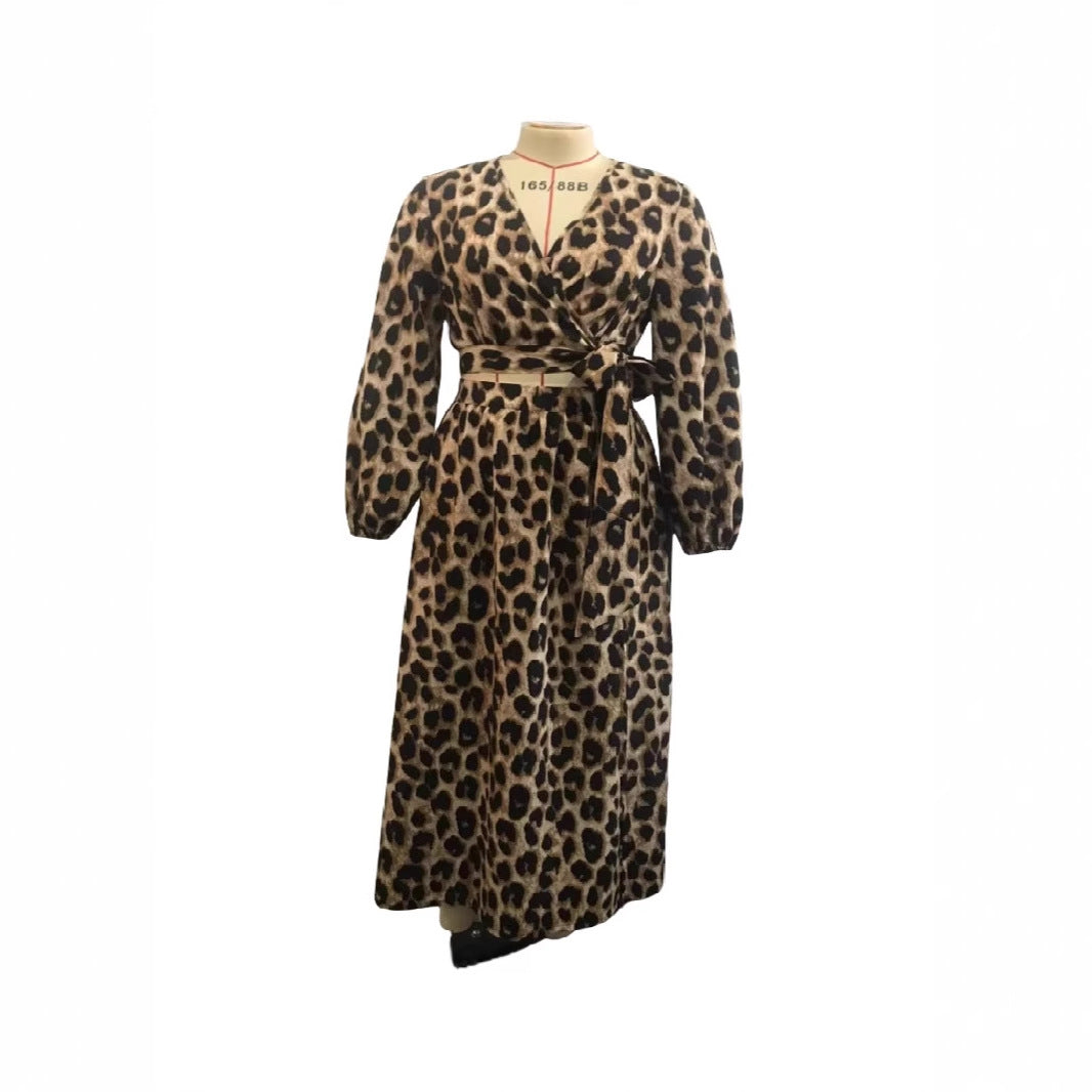 Printed V-neck Long-sleeve Tie Elegant Suit