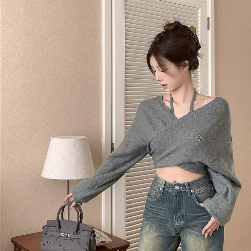 Off-shoulder Solid Color Sweater Plus Size Top