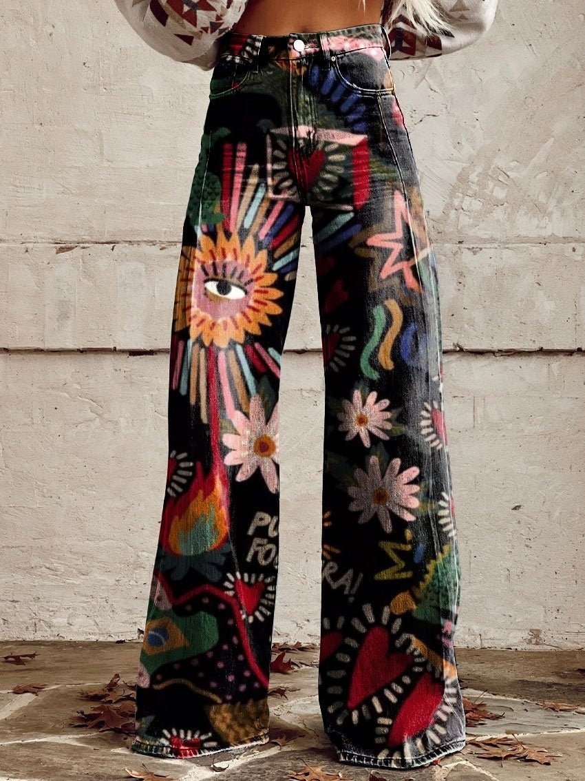 American Hot Girl Casual Loose Denim Bell-bottom Pants