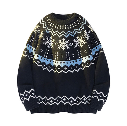 Mens Knitted Sweater With Snowflake Christmas DesignLaid-Back And Sophisticated