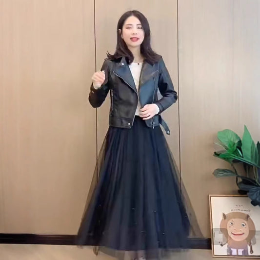 Stylish PU Leather Short Coat With A Stand-up Collar