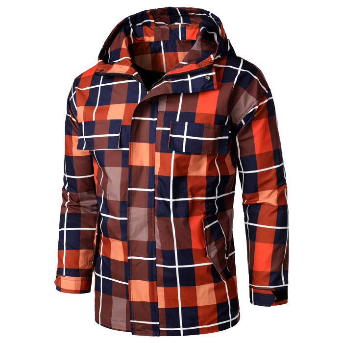 Loose Plus Size Windbreaker Couple Hooded Plaid Coat