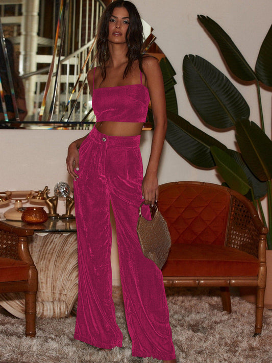 Women's Fashion Gold Velvet Drooping Wide-leg Pants